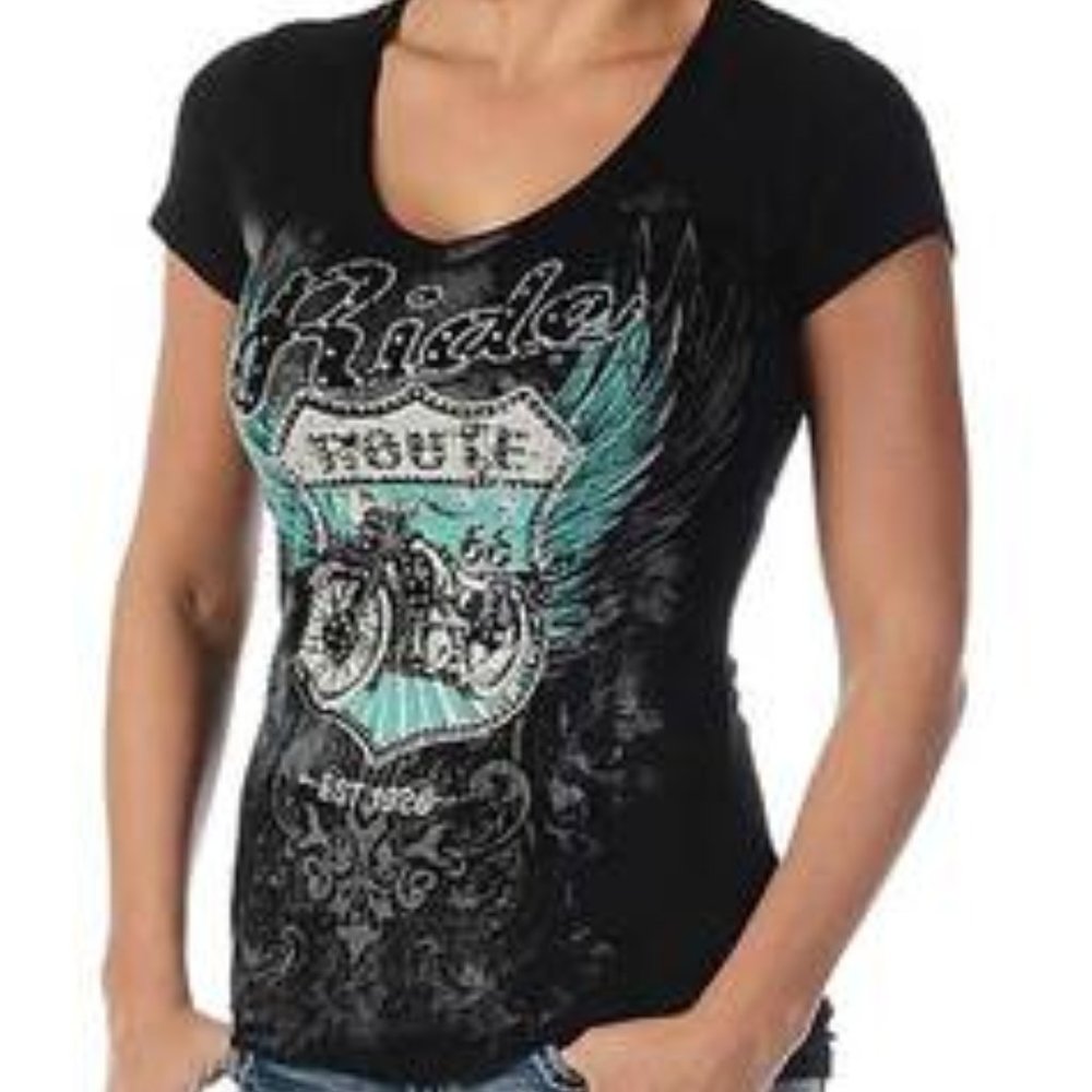 Womens Ridin Route 66 Tee w/ Bling